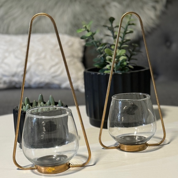 Vintage Triangular Tabletop  Glass Lantern Candle Holder - Picture 2 of 4